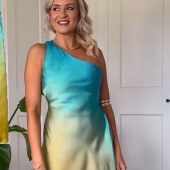 ZARA ASYMMETRICAL SATIN EFFECT TIE DYE DRESS - Picture 9 of 16